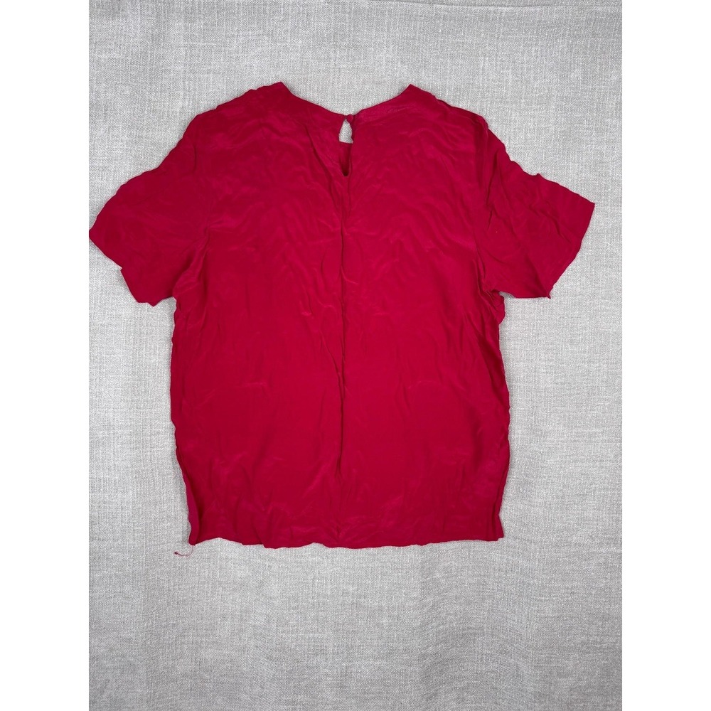 Richards & Jones Blouse Womens Medium Red Silk V Neck Short Sleeve Basic Top - Picture 4 of 5